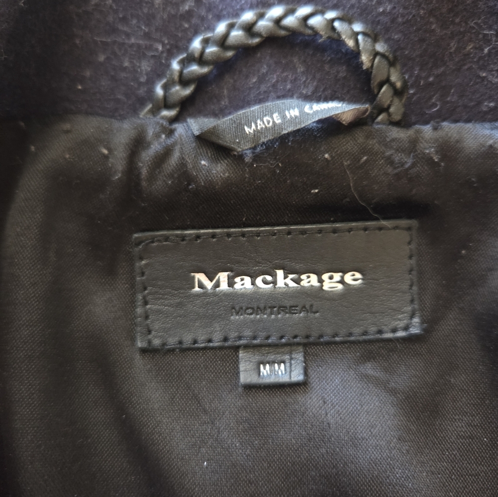 Women's Mackage Dale Wool Trench Coat with Leather Sleeves - Black - Size Medium - Picture 15 of 16